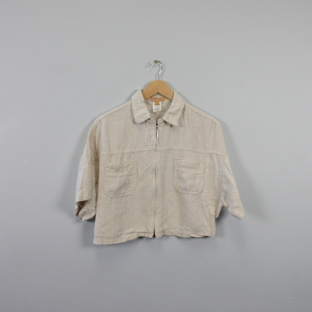 Casual Cream Zip-Front Cropped Blouse